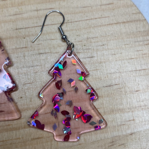 Pink Decorated Christmas Tree Dangle Drop Earrings Festive Holiday Merry 1.5in‎ - Picture 3 of 4